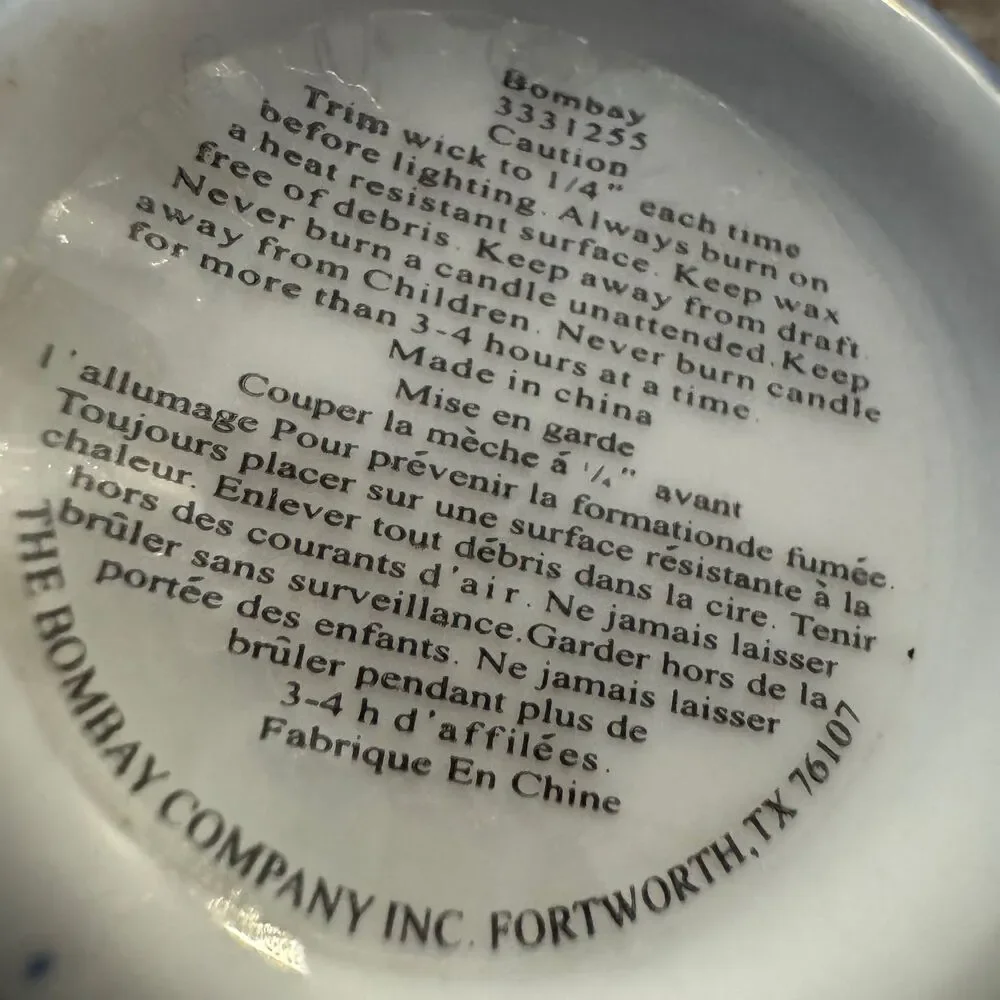 Vintage Bombay Company Porcelain Hinged Trinket Box Candle Butterfly Blue Flower